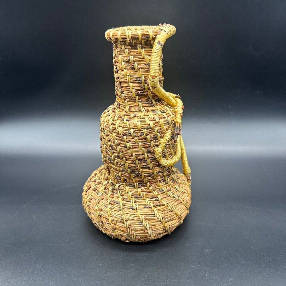Handwoven Pine Needle Grass Basket Vase Decorative Rustic Boho Home Decor - Picture 5 of 13